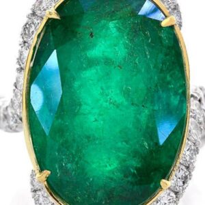 Platinum Ring 23.66CT. Natural  Gem  Colombian Green  Emerald Oval Shape GIA cert