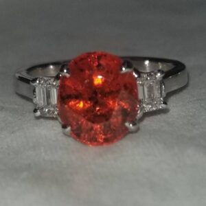 Vintage 14k white gold Engagement   Ring  4.32CT. Natural orange Sapphire  oval Shape