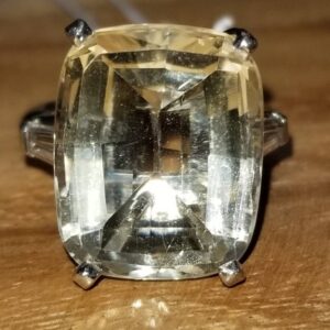 Vintage platinum Engagement  RING 17.24CT. Natural Yellow sapphire cushion shape