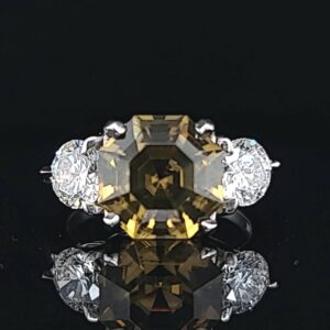 Vintage 14K White Gold  engagement Ring  5.83CT. Natural zircon honey champagne  radiant shape