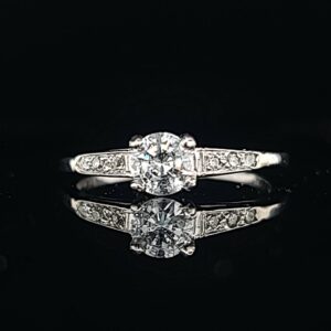 Vintage Antique Round Old mine Cut 0.50ct Diamond Platinum ring H-SI1