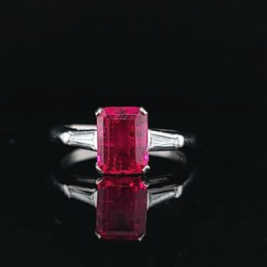 2.12ct. Vintage platinum  engagement ring gem ruby emerald shape circ 1930's
