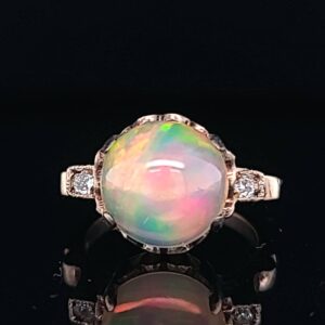 VINTAGE VICTORIAN 10K Rose  Gold Ring  4.78CT. Natural Round Opal circ  1910's