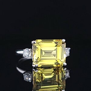 Vintage 14k white gold Engagement ring 6.02CT.  Yellow sapphire in emerald shape