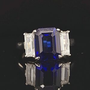 Vintage Platinum engagement  Ring 6.04CT. GEM  Blue  Sapphire Emerald Shape