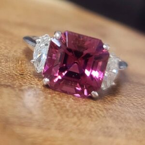 Vintage 14k white gold  engagement Ring 4.80CT. Natural pink tourmaline radiant shape