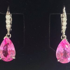 14K White Gold gem pink sapphire  Earrings 6.58carat pear Shape