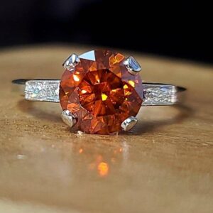 Vintage Round Cut 2.11ct natural dark champagne Diamond Platinum engagement ring