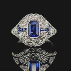 PLATINUM Vintage antique art deco filigree natural sapphire diamond ring 1.65ct circ 1930's