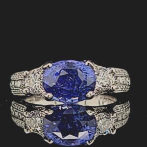 Platinum TACORI  engagement ring Natural untreated blue  sapphire 3.11ct. GIA cert.