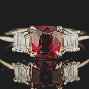 14k white gold engagement ring 1.20ct. Natural vivid flawless red spinel