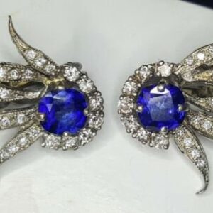 Vintage 14k White Gold Sapphire Earrings 5.26ct SI1-H