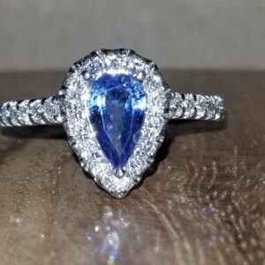 14k white gold engagement Ring 1.25ct Natural blue Gem Sapphire in pear shape