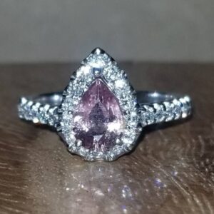 14k white gold engagement Ring 1.22ct Natural peach Gem Sapphire in pear shape
