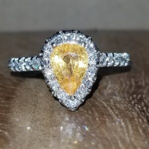 14k white gold engagement Ring 1.32ct Natural Yellow Gem Sapphire in pear shape