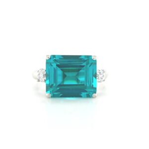 Vintage platinum engagement Ring 6.17CT.Gem  blue Caribbean tourmaline emerald shape