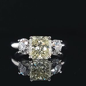 Vintage platinum engagement ring 1.75ct natural yellow  Diamond radiant shape