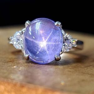 Platinum engagement ring star blue color change  sapphire 4.15ct. GIA cert.